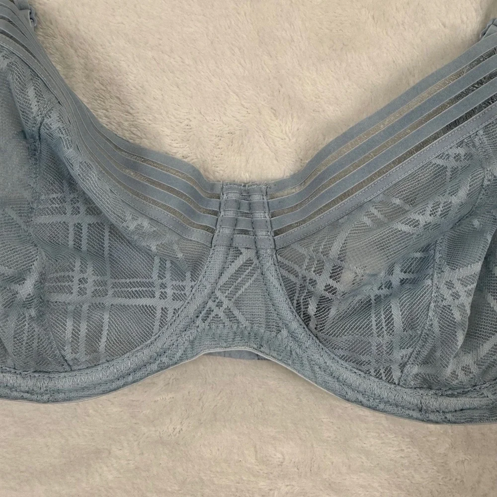 Adore Me Womens 36C Dusty Blue Plaid Lace Unlined Balconette Bra‎ BR-09245-BAL